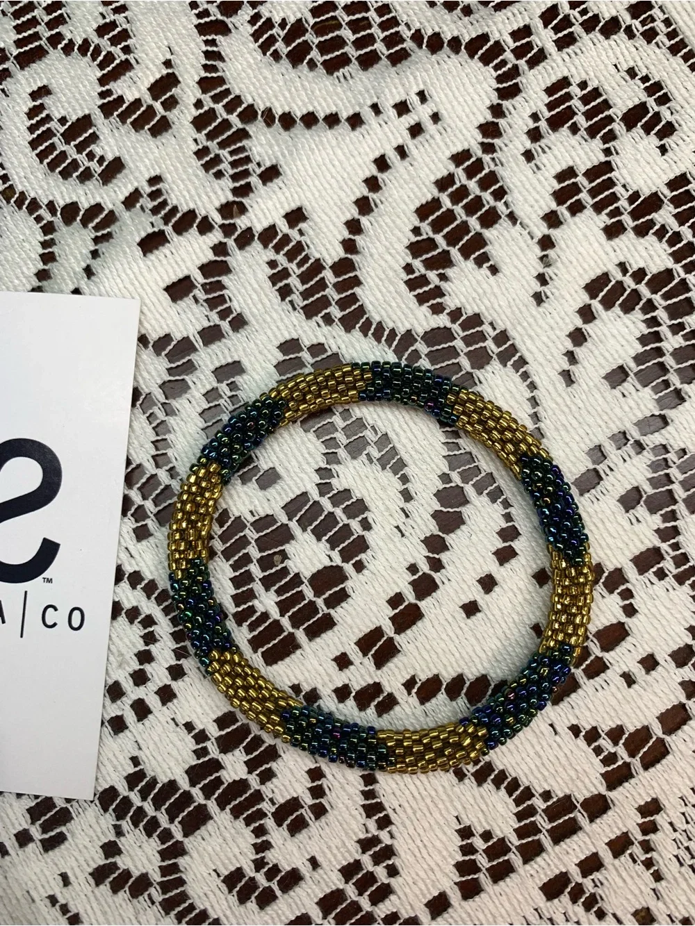 Women’s Artisan Gold/White/Black Hand Beaded Bracelet Set
